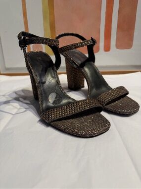 Michael Kors Bronze Brown Rhinestone Block Heel Ankle Strap Sandals Size 8 M